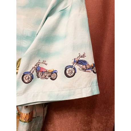 MADE IN HAWAII製 KY'S バイク柄アロハシャツ スカイブルー Mサイズ