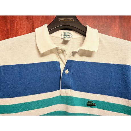 MADE IN USA製 80s IZOD LACOSTE ボーダー柄 半袖鹿の子ポロシャツ マルチカラー Lサイズ