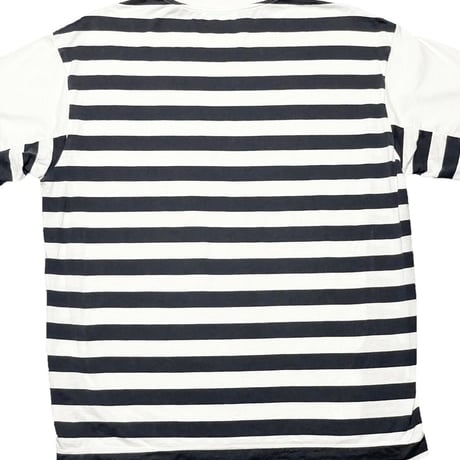 MADE IN JAPAN製 TOMORROWLAND 背面ボーダー柄クルーネック半袖Tシャツ ホワイト×ネイビー Sサイズ
