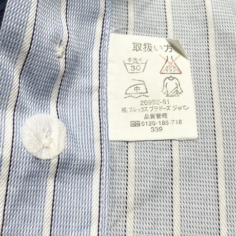 MADE IN USA製 BROOKS BROTHERS クレリックダブルカフス長袖ストライプシャツ サックス 15-32サイズ イタリア製生地使用