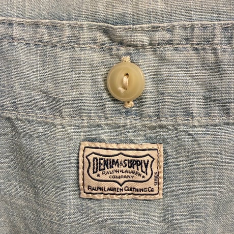 DENIM & SUPPLY RALPH LAUREN 星条旗 バック刺繍入り 長袖ダンガリーシャツ ライトインディゴ Sサイズ