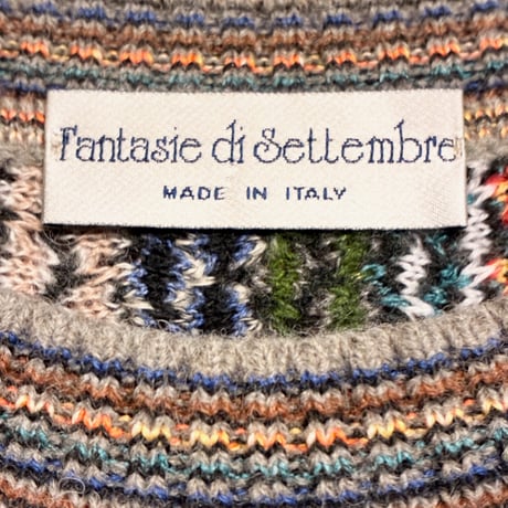 MADE IN ITALY製 Fantasie di Settembre 総柄 3Dニット クルーネックアクリルウールセーター マルチカラー 52サイズ
