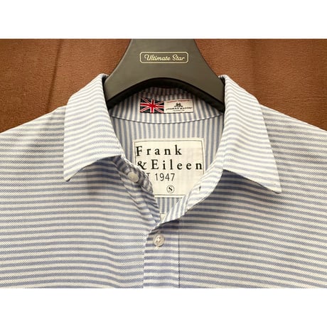 MADE IN USA製 Frank & Eileen THOMAS MASON生地 長袖ストライプ柄ニットシャツ ライトブルー×ホワイト Sサイズ