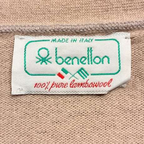 MADE IN ITALY製 80s UNITED COLORS OF BENETTON ラムウールカーディガン ベージュ 48サイズ