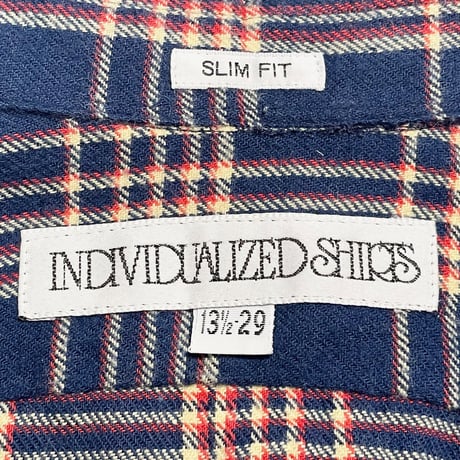 MADE IN USA製 INDIVIDUALIZED SHIRTS SLIM FIT 長袖チェックシャツ ネイビー 13 1/2-29サイズ