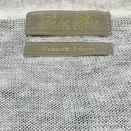 NANO UNIVERSE The 1st Floor French Linen ボーダー柄カーディガン ホワイト×ブルー Lサイズ
