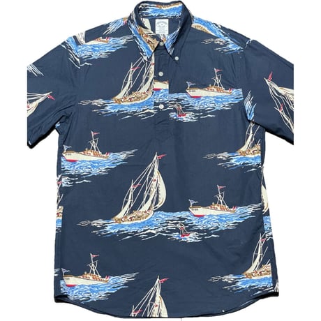 BROOKS BROTHERS ボタンダウンプルオーバー半袖アロハシャツ ネイビー Mサイズ