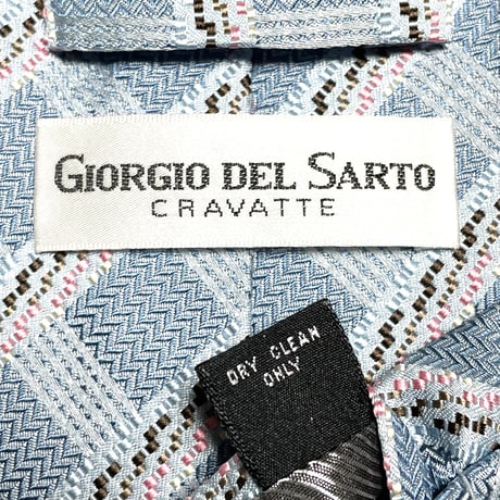GIORGIO DEL SARTO レジメンタルストライプチェック柄ハンドメイドシルクネクタイ ライトブルー