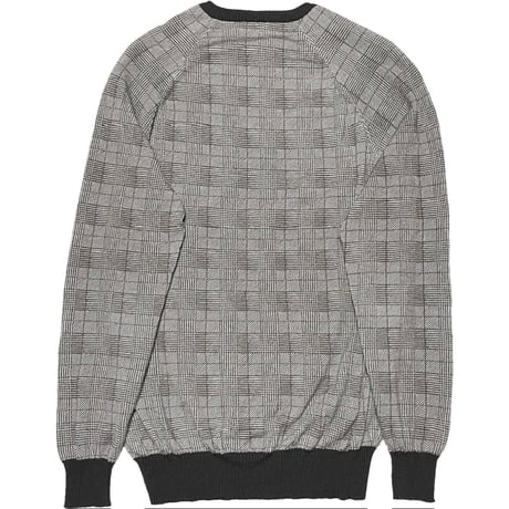 MADE IN ITALY製 ARMANI COLLEZIONI チェック柄クルーネックヴァージンウールセーター グレー 50サイズ