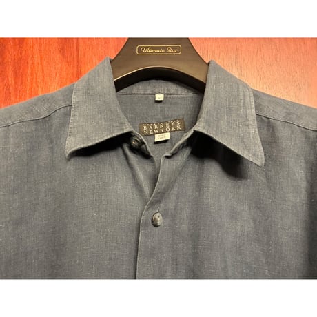 MADE IN ITALY製 BARNEYS NEWYORK オーバーサイズ 長袖リネンシャツ ネイビー Sサイズ