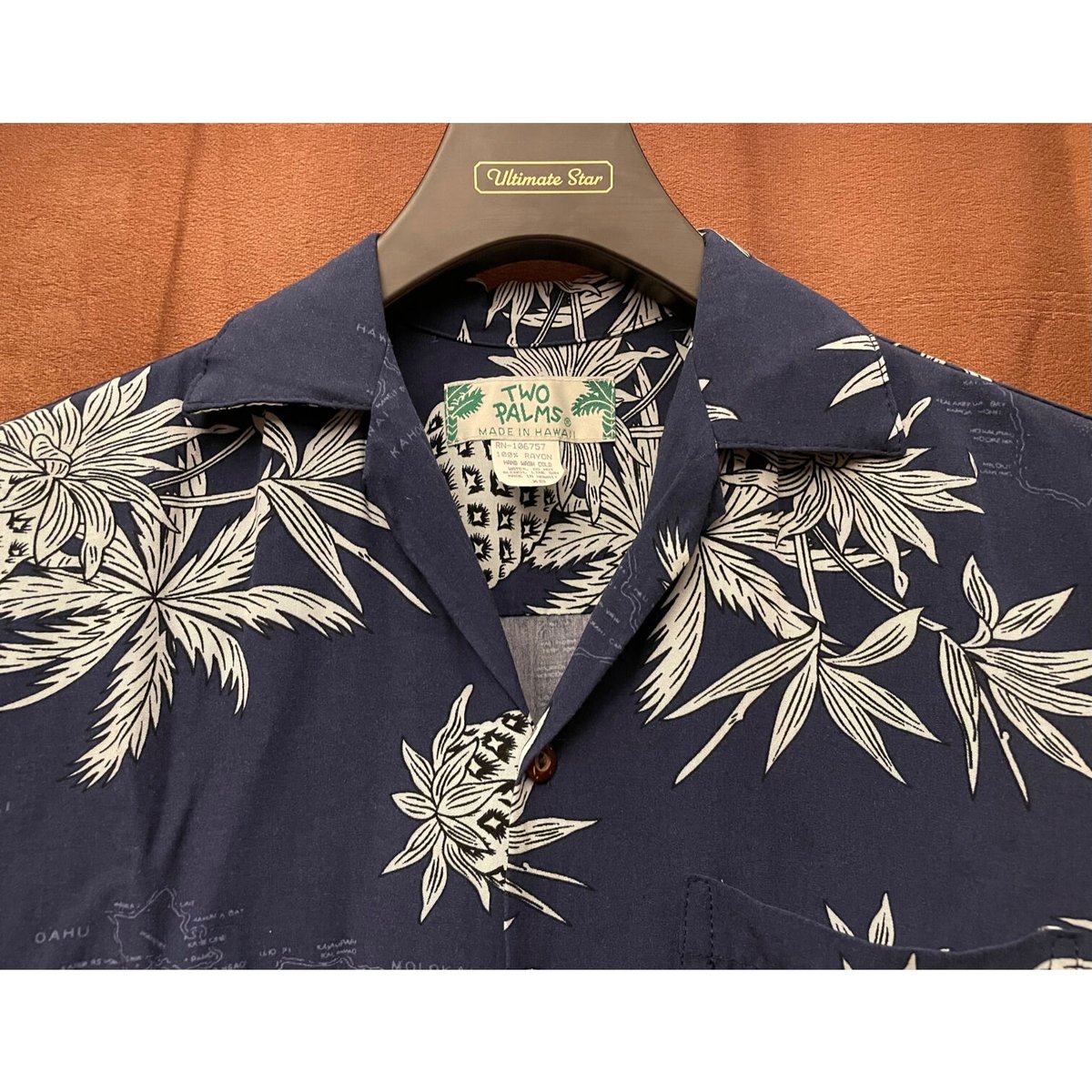 MADE IN HAWAII製 TWO PALMS アロハシャツ ネイビー XSサイズ | U