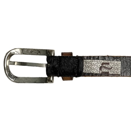 MADE IN ITALY製 martinica VERA PELLE ハラコレザーベルト ブラック W85サイズ