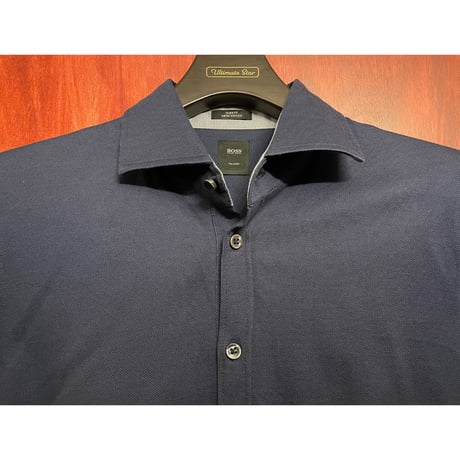 HUGO BOSS SLIM FIT 長袖ニットシャツ ネイビー Sサイズ