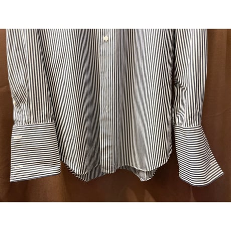 MADE IN JAPAN製 Maker's Shirt 鎌倉 225 Liberty SLIM FIT 長袖ダブルカフスストライプシャツ ネイビー×ホワイト 40-81サイズ