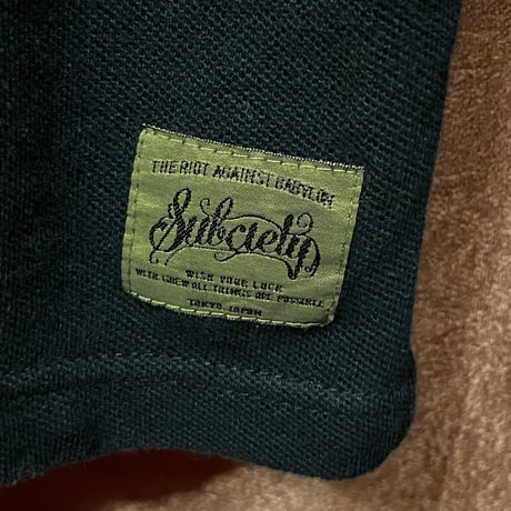 MADE IN JAPAN製 Subciety バック刺繍半袖鹿の子ポロシャツ ブラック Lサイズ