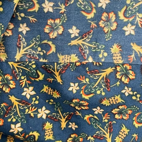 MADE IN HAWAII製 TWO PALMS アロハ柄 半袖コットンシャツ ブルー Mサイズ
