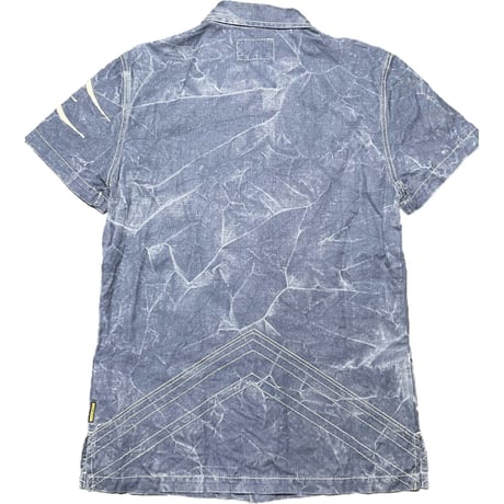 MADE IN ITALY製 ARMANI JEANS 半袖コットンリネンシャツ ライトインディゴ Lサイズ