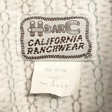 MADE IN USA製 H BAR C CALIFORNIA RANCHWEAR 総柄長袖ウエスタンシャツ ホワイト Sサイズ