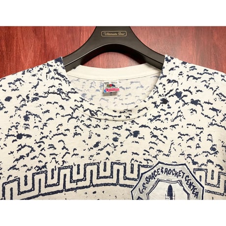 希少 MADE IN USA製 90s FRUIT OF THE LOOM × U.S. SPACE ROCKET CENTER 総柄プリントTシャツ ホワイト XXLサイズ