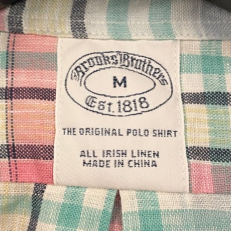 BROOKS BROTHERS irish linen 長袖チェック柄ボダンダウンシャツ マルチカラー Mサイズ
