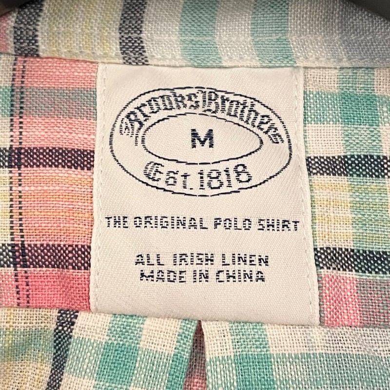 BROOKS BROTHERS irish linen 長袖チェック柄ボダンダウンシャツ マル