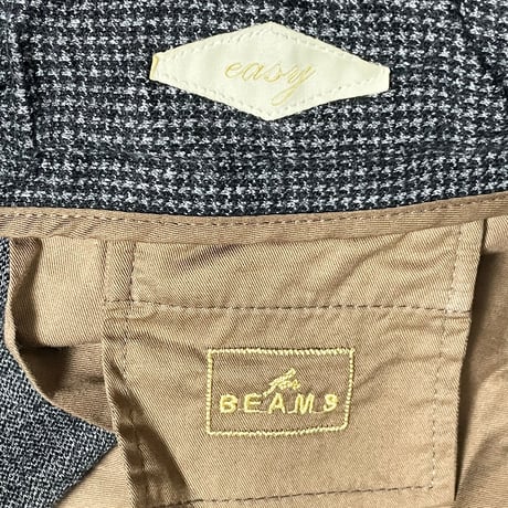 MADE IN ITALY製 BRIGLIA 1949 × BEAMS 千鳥格子柄コットンウールイージーニットスラックス チャコールグレー 48サイズ