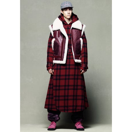 激レア MADE IN KOREA製 PHENOMENON 2011年AWモデル 羊毛ムートンレザーベスト レッド 38/Mサイズ
