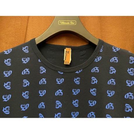 MADE IN ITALY製 John Galliano BEACHWEAR 総柄クルーネックTシャツ ネイビー Sサイズ