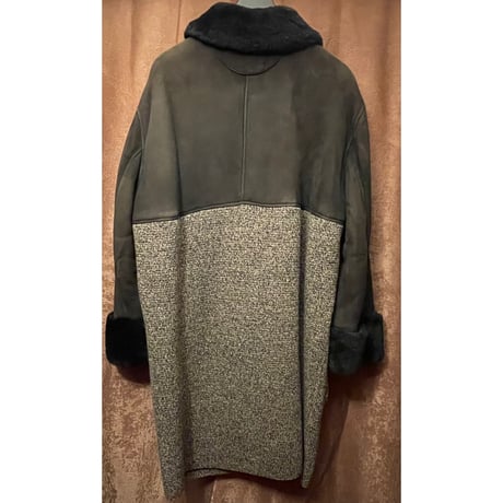 MADE IN ITALY製 Jc de Castelbajac ファー付き スウェードレザー ニットコート ダークブラウン×ブラウン 38サイズ