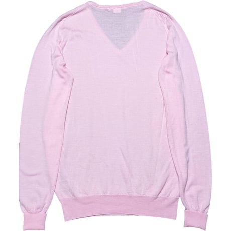 ▲訳あり商品▲ MADE IN ENGLAND製 JOHN SMEDLEY メリノウールVネックセーター ベビーピンク Sサイズ