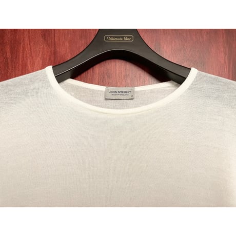 MADE IN ENGLAND製 JOHN SMEDLEY 半袖クルーネックニットシャツ ホワイト Mサイズ