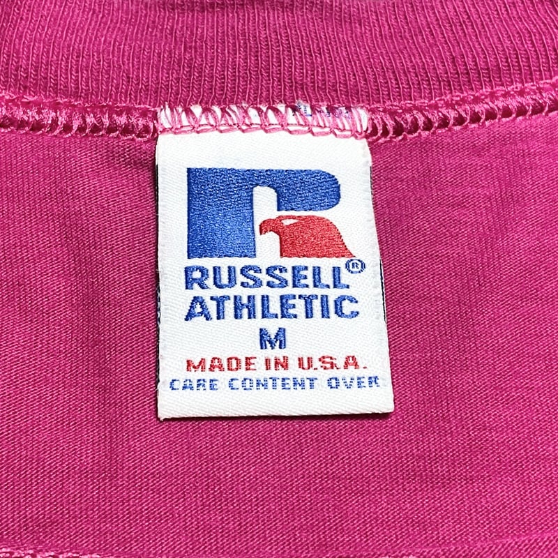 MADE IN USA製 RUSSELL ATHLETIC ロゴプリントTシャツ ピンク Mサ MADE IN USA製 RUSSELL ATHLETIC ロゴプリントTシャツ ピンク Mサ