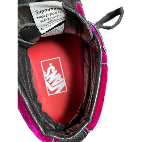 箱付き Supreme 2013 Fall/Winter Collection SUPREME×VANS SK8-HI PRO ベルベットハイカットスニーカー ブラック×ピンク US10/28cm