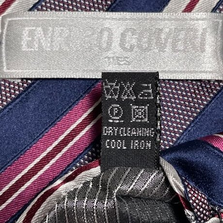 MADE IN ITALY製 ENRICO COVERI レジメンタルストライプ柄シルクネクタイ ネイビー×ワイン