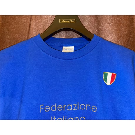 レア品 Qui Italia Federazione Italiana Giuoco Calcio 2004年 サッカーイタリア代表 記念モデルTシャツ ブルー Sサイズ