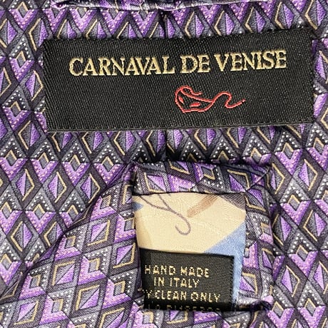 MADE IN ITALY製 CARNAVAL DE VENISE HANDMADE 総柄シルクネクタイ パープル