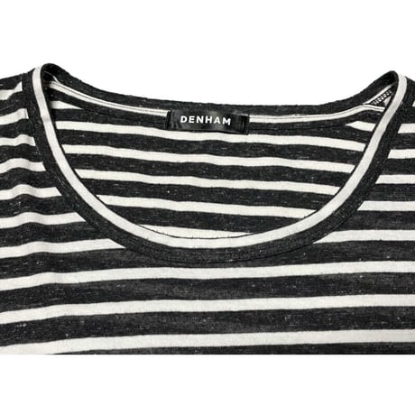 DENHAM リネン混半袖ボーダーTシャツ ブラック×ホワイト Sサイズ