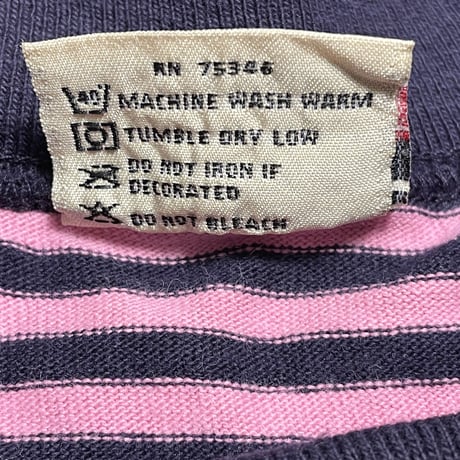 MADE IN USA製 Goodwear クルーネック半袖ボーダーTシャツ ピンク×ネイビー Lサイズ