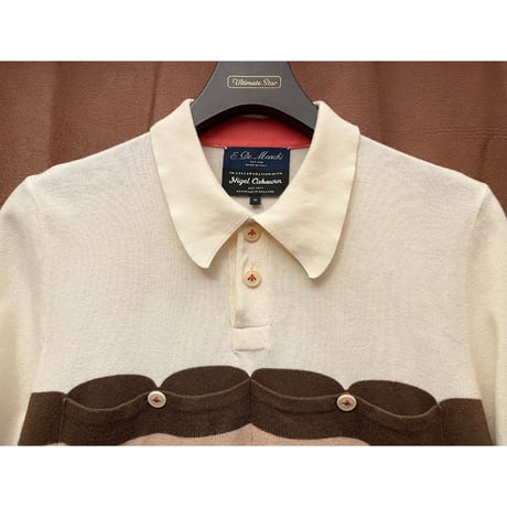 希少 MADE IN ITALY製 E. De Marchi 1946 × NIGEL CABOURN 半袖ニットポロシャツ アイボリー Mサイズ
