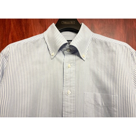 MADE IN JAPAN製 Maker's Shirt 鎌倉 ヒッコリーストライプ柄 長袖ボタンダウンオックスフォードシャツ サックスブルー×ホワイト 43-87サイズ