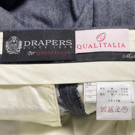 MADE IN ITALY製 DRAPERS Per QUALITALIA コットンカシミヤデニムスラックス インディゴ 42サイズ