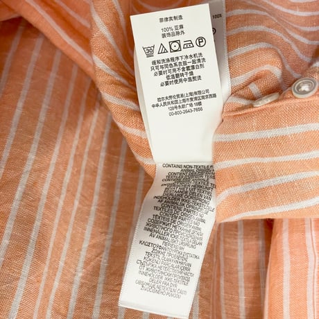 POLO RALPH LAUREN RELAXED FIT ストライプ柄 長袖リネンシャツ オレンジ Lサイズ