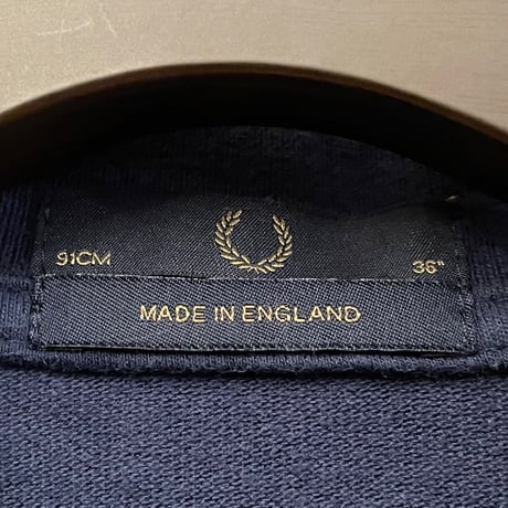 MADE IN ENGLAND製 FRED PERRY 襟ライン半袖鹿の子ポロシャツ ネイビー 36サイズ