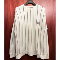レア MADE IN USA製 90s CHAPS RALPH LAUREN ストライプ柄 クルーネックコットンセーター ホワイト Mサイズ