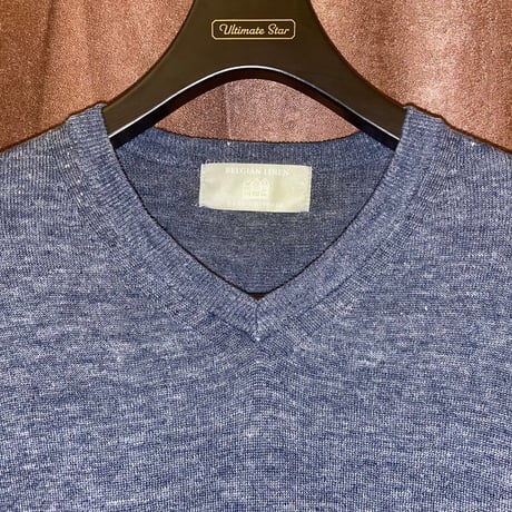 NANO UNIVERSE BELGIAN LINEN Vネックリネンセーター ブルーグレー Mサイズ