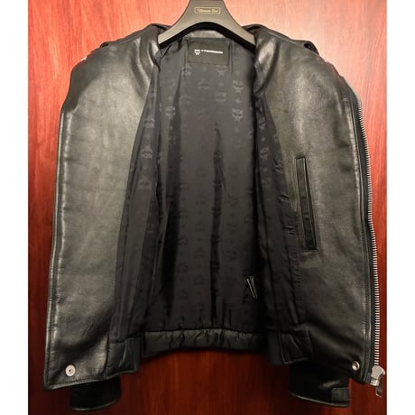 激レア MADE IN JAPAN製 MCM by PHENOMENON カルガンラムファー × カウレザー × ダウン × MA1 異素材MIX ダブルライダースジャケット ブラック 38/Mサイズ