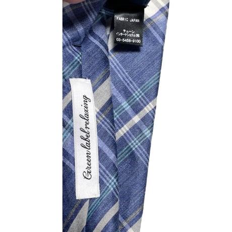 MADE IN JAPAN製 Green label relaxing チェック柄シルクリネンコットンネクタイ ブルー