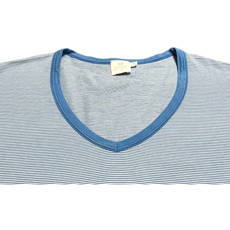 MADE IN ENGLAND製 SUNSPEL ボーダー柄半袖VネックTシャツ ライトブルー Mサイズ
