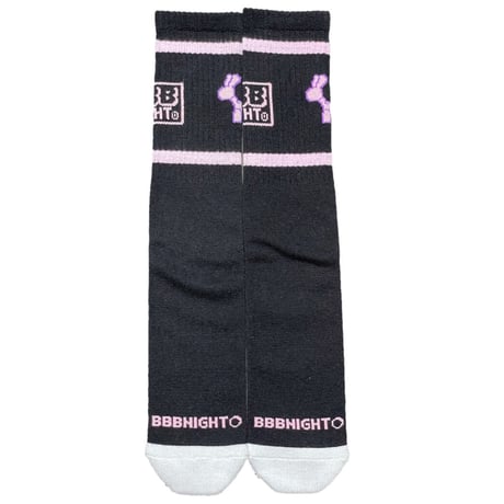 ★新品★ MADE IN JAPAN製 BBB NIGHT パイル編みチューブソックス ブラック×ピンク Fサイズ ユニセックス着用可能