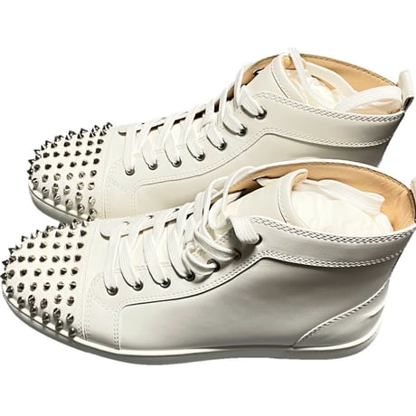 ☆箱、付属品インボイス付き新古品☆ MADE IN ITALY製 Christian Louboutin スタッズ付きハイカットレザースニーカー ホワイト 42サイズ
